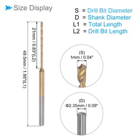 CoCud Mini Drill Bit 1 mm Drill Diameter 2.35 mm Shank Diameter Titanium Coated Micro Carving Drill Bit Plastic for Carpentry 4pcs