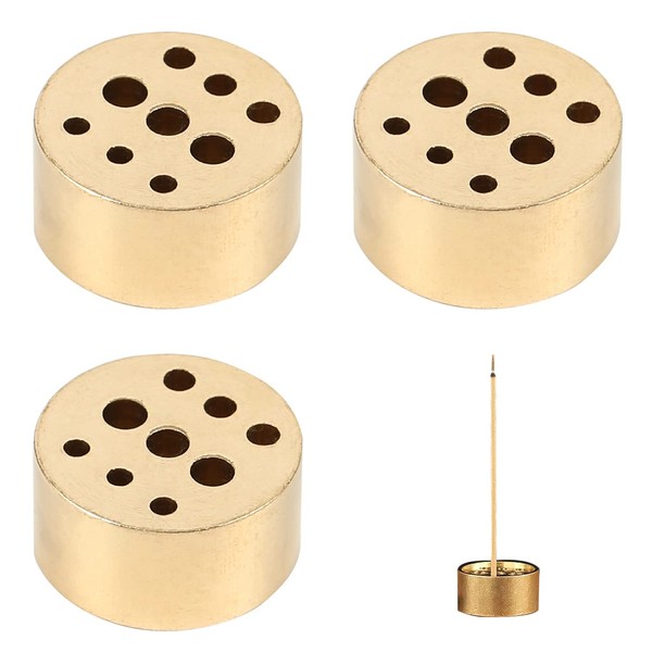RICISUNG Incense Burner, 3 Pieces, Mini Incense, Buddhist Altar Incense Burner, Stylish, 9 Holes, Cute, Mini Incense Holder, For Graves, Buddhist Altar, Brass, Eight Auspicious Sticks, Swirls, Cone Type, Compatible with Incense Plates and Incense Holder 