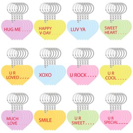 Kigeli 60 Pcs Valentine's Day Keychain Bulk Colorful Valentine Heart Key Chain Charm Love Heart Keychain Acrylic Hanging Key Chain Valentine's Day Party Favors Gifts Men Women