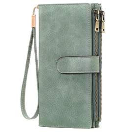 GOIACII Wallet for Women RFID Blocking Large Capacity Long Ladies Purse,with Detachable Wrist Strap, Multiple Card Slots Zipper Coin Purse Leather Women's Wallets