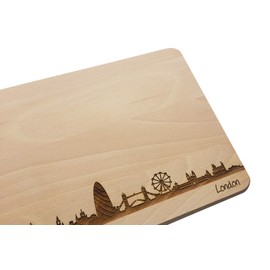 Bread Board London Skyline | Beech Breakfast Board | Wooden Chopping Board | Gift with Engraving | Breakfast Board | England (Standard (22 x 14 x 1 cm), 2nd with Personal Engraving)
