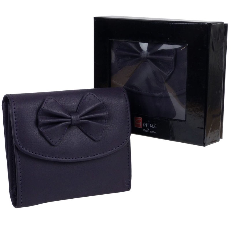Gorjus Ladies Leather Wallet with Bow, Purple, Casual