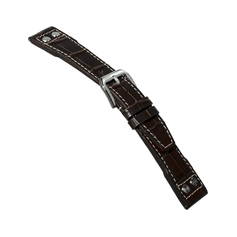 HMS, Classic Patterned Leather Watch Strap with Studs (Black -