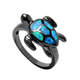Turtle Ring for Women by Ginger Lyne | Black Plated Simulated Opal Statement Ring for Her | Tropical Beach Travel Jewelry for Girlfriend or Mom