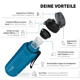720°DGREE 'uberBottle' softTouch Water Bottle 1.5 L + Fruit Container, BPA-Free, Water Bottle for Gym, Fitness, Outdoor, Hiking, XL Tritan Sports Bottle: Large, Lightweight, Shockproof, Reusable