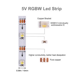 DC5V SK6812 (Similar WS2812B) RGBW RGB+Neutral White LED Strip Light 30leds/Pixels/m Individually Addressable Flexible 4 Color in 1 LED Dream Color(16.4ft(5m) 150leds,IP30) (No Adapter or Controller)