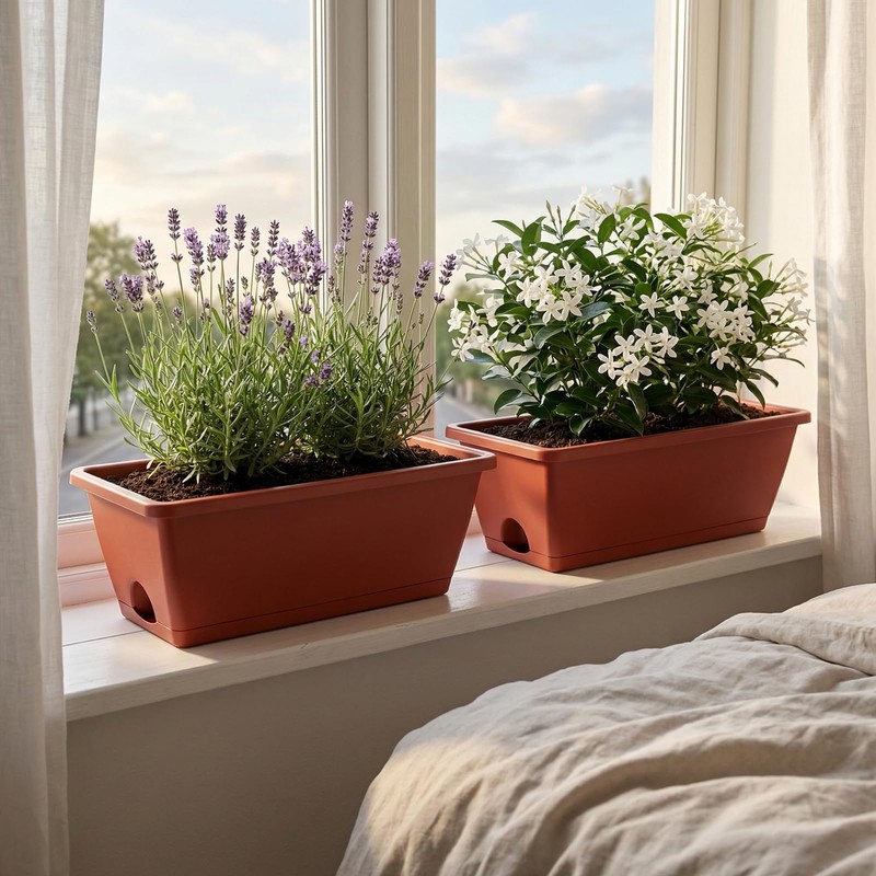 Yokodaza Red Window Box Planters, 7 Pack Rectangular Plastic Flower