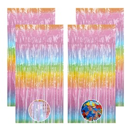 LongHoneySong Pack of 4 Tinsel Curtains, Colourful, Glitter Curtain, Tinsel Glitter, Curtain Birthday, Fancy Dress Decoration, Birthday Decoration, Party Glitter, Carnival Decoration with Confetti