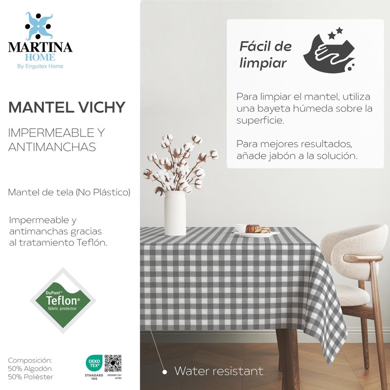 Martina Home TEFLONATED TABLECLOTH MADE Vichy Dark Grey 100X140 CM