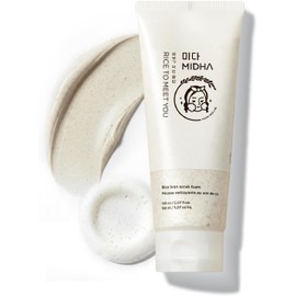 MIDHA- ESPUMA EXFOLIANTE DE SALVADO DE ARROZ 150 ml Limpiador y exfoliante facial suave con cáscara de arroz finamente molida y agua de arroz