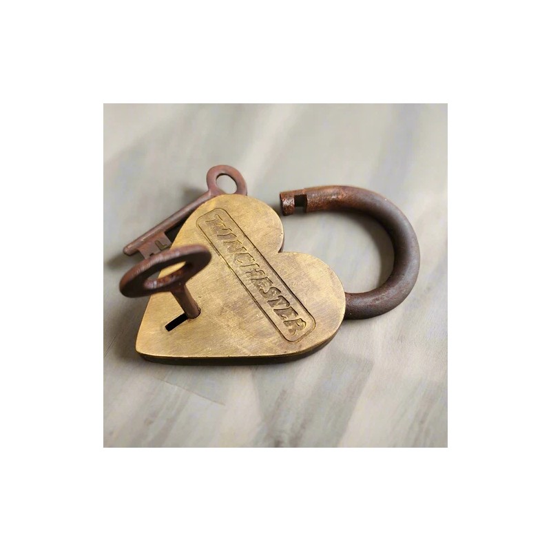 Winchester Heart Solid Brass Lock & Keys With Antique Finish