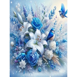 Diamond Painting Kits for Adults, Flowers and Birds Full Drill Round Diamond Art Diamond Dots Suitable Home Wall Decor Gem Art 12x16inch