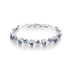 Crystalline Azuria Women 18ct White Gold Plated Blue Simulated Sapphire Zirconia Crystals Tennis Bracelet 7.28 inches