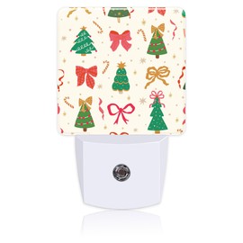Christmas Tree Bow Knots Ribbons Night Light,Plug into Wall with Dusk to Dawn Light Sensors,LED Nightlights for Bedroom,Bathroom,Kitchen,Hallway,Room Decor for Boys Girls