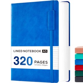 NIRMIRO A5 Notebook Hardback, 320 Pages Lined Notebook Journal with 100GSM Thick Paper, Inner Pocket, Notebooks for School Work Writing, Blue, 14 x 21 cm