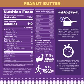 FINAFLEX ISOLATE, Peanut Butter - 2 lb - 25 Grams of Iso Protein Per Serving - Milkshake-Like Taste - Zero Sugar, Zero Fat & Gluten Free - 30 Servings