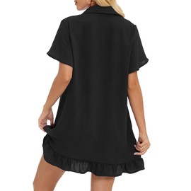 Wantonfy Women's Beach Dress Cover Up Beach Ponch Summer Beach Blouse Beach Dress Short Sleeve Beach Dresses Mini Dress, black, S
