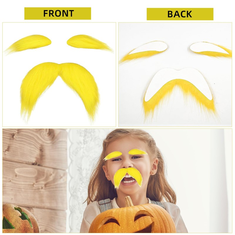 Set of 2 Yellow Moustache and Eyebrow Set, Dressing Set,