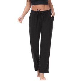 COZZIPLUS Women Fleece Pants, Lightweight Polar Fleece Lounge Sweatpants for Women, Straight Leg Pajama Pants with Pockets(Black, M)