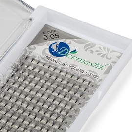 Dermastil 8D Premade Handmade Volume Eyelashes, D Curl, Thickness 0.05 mm, Ready Fan without Knots for Eyelash Extension, PBT, Vegan, 16 Strips Box (12 mm)