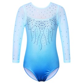 ZNYUNE Gymnastics Leotards for Girls Long Sleeve/Sleeveless Colorful Sparkle Athletic Ballet Dance Leotard for Kids 3-12 Years GradientBlue 12A