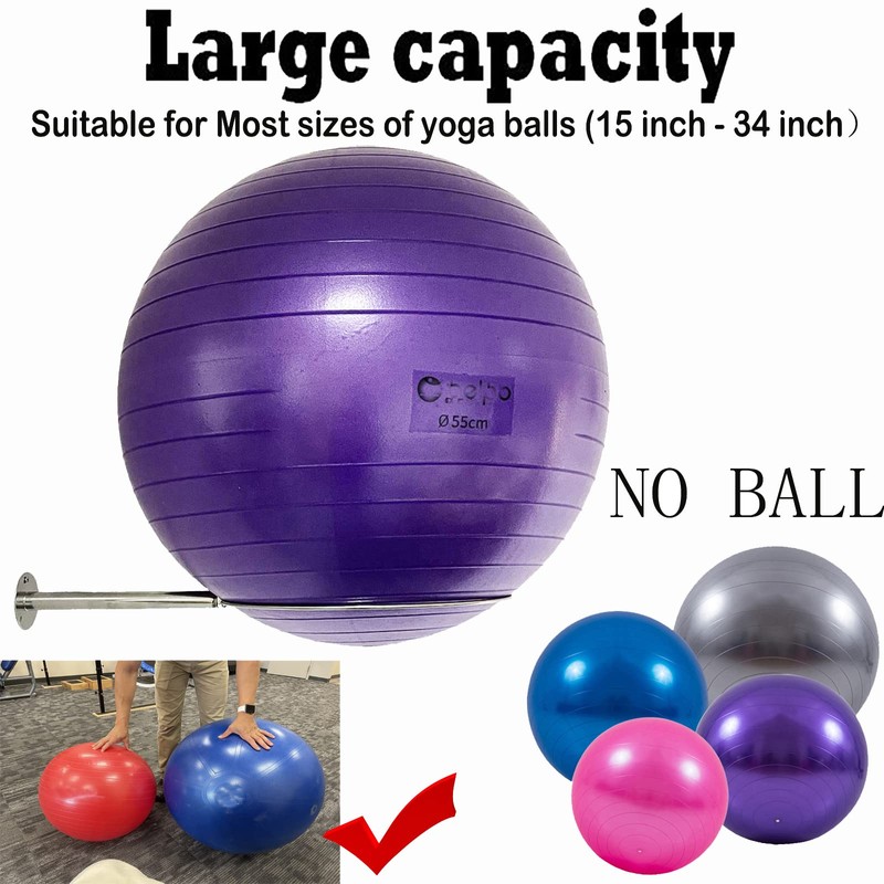 Wall Mounted Stainless Steel Exercise Ball Holder, Sturdy Yoga Ball