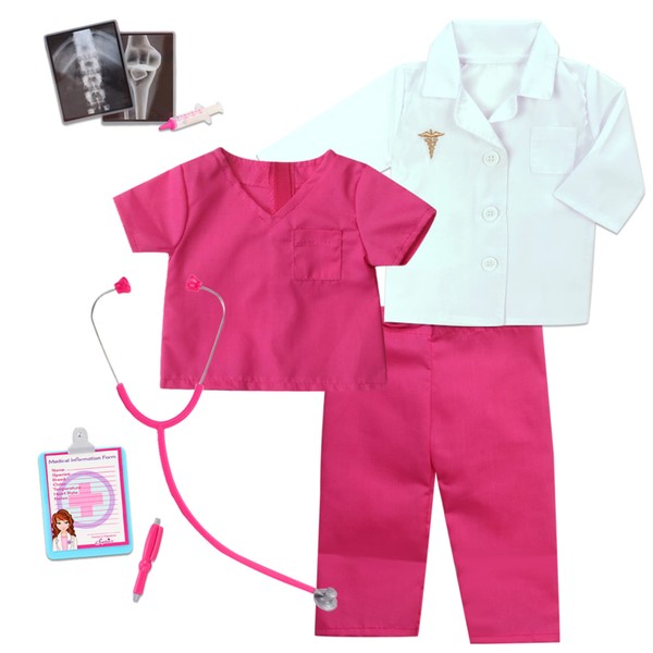 Sophia’s Doll Doctor Outfit and Medical Accessories 10 Piece Set with Lab Coat, Scrubs X-Rays and More for 18-in Dolls, Hot Pink