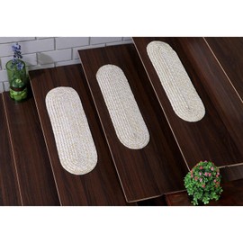 Super Area Rugs Farmhouse Braided Rug Cotton Kitchen Reversible Carpet Yellow & White, 8" X 28" - Stair Tread