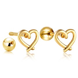 Gold Herz Ohrstecker, WGXIA Kleine Liebe Herzen Schraube Runde Rückseite Ohrringe Edelstahl Antiallergisch Ohrringe Schmuck für Frauen und Mädchen (Hohl-Gold)