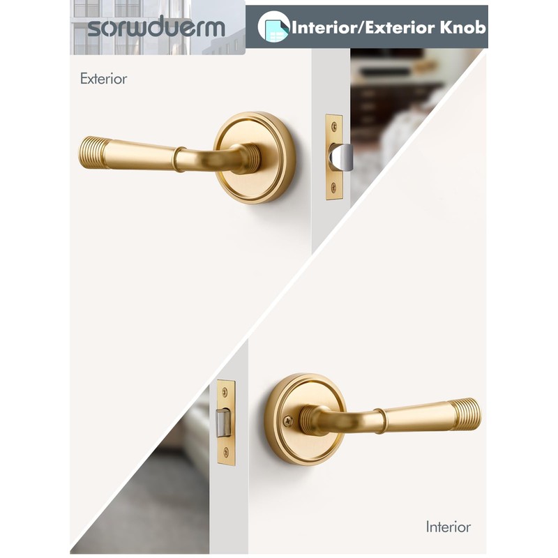 SORWDUERM 1 Pack Gold Door Lever Passage Door Levers Brushed