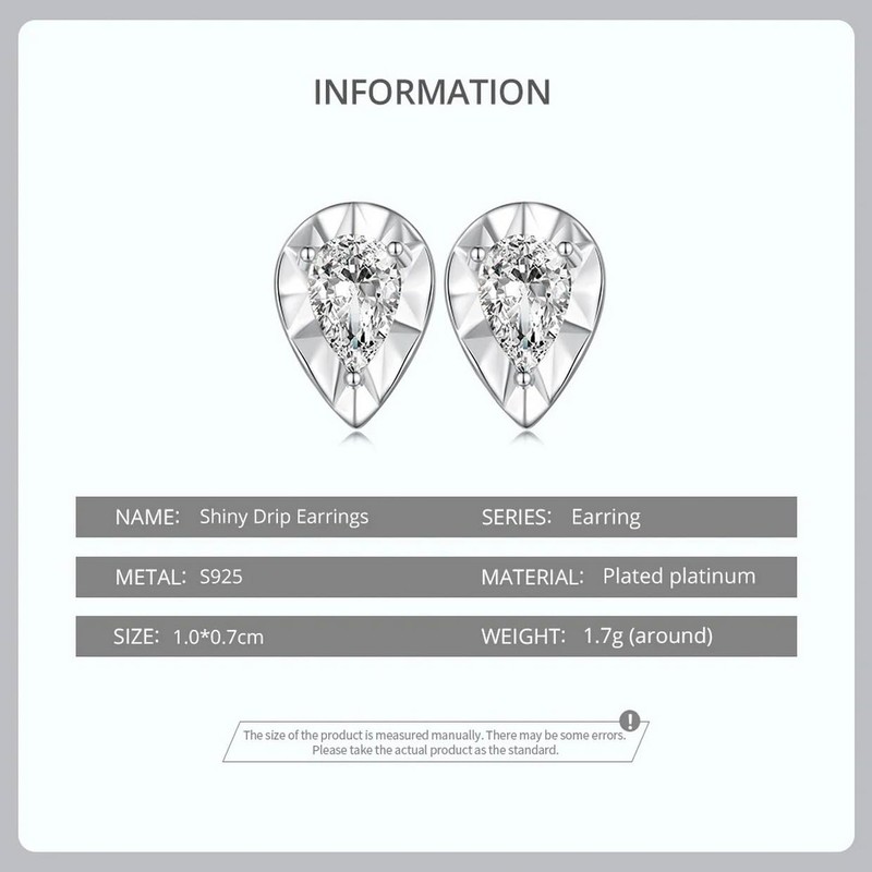 PAHALA 925 Sterling SilverWater-drop Stud Shiny Pavé Setting CZ Elegant