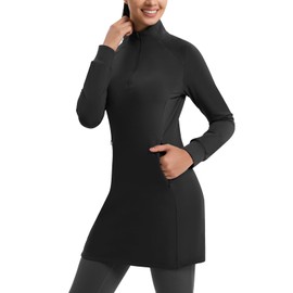 Emlovm Women's Fleece Dress Quarter Zip Long Pullover Winter Tunic Golf Outfits Water Resistant Sweatshirt with Pockets Black XXL