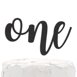 NANASUKO 1st Birthday Cake Topper - one - Double Sided Black Glitter - Premium Quality Made in USA