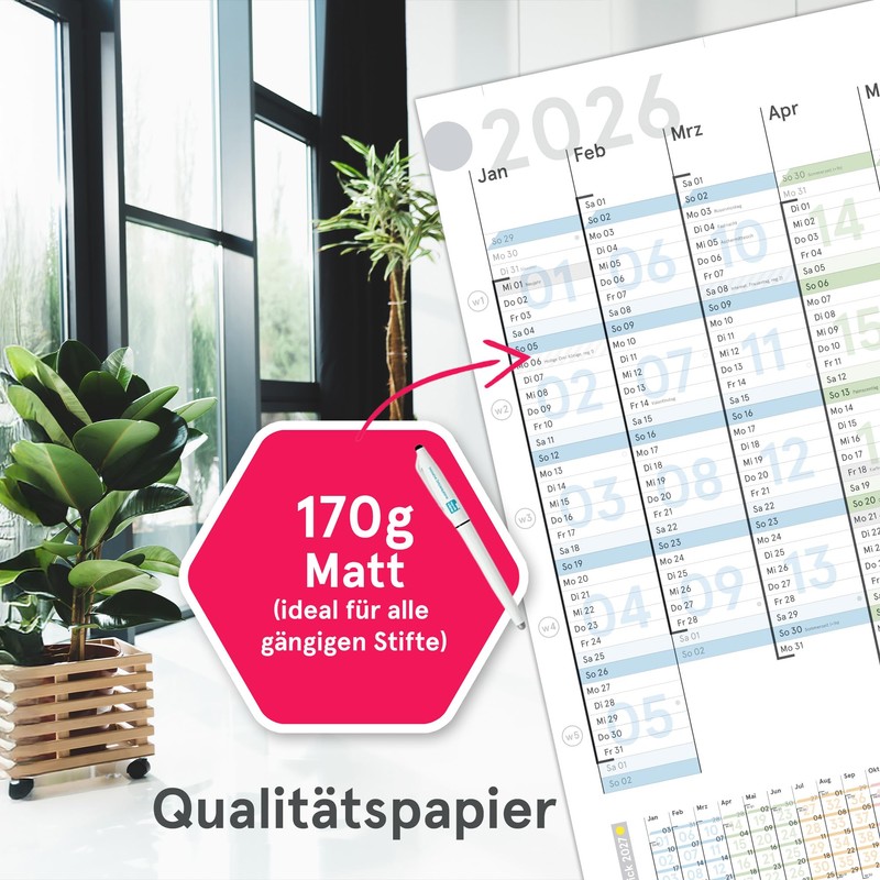 weekview XL Year Planner Colour 2026 Wall Calendar with Weekly