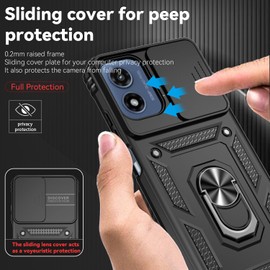 COTDINFOR Compatible with Moto G Play 4G 2024 Case Heavy Duty with Slide Camera Protective with Ring Holder Kickstand Military Grade Shockproof Protective Case for Moto G Play 4G 2024 Black TC