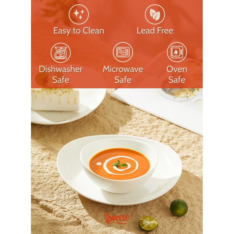 Sweese 10 oz Small White Porcelain Bowls - Set of