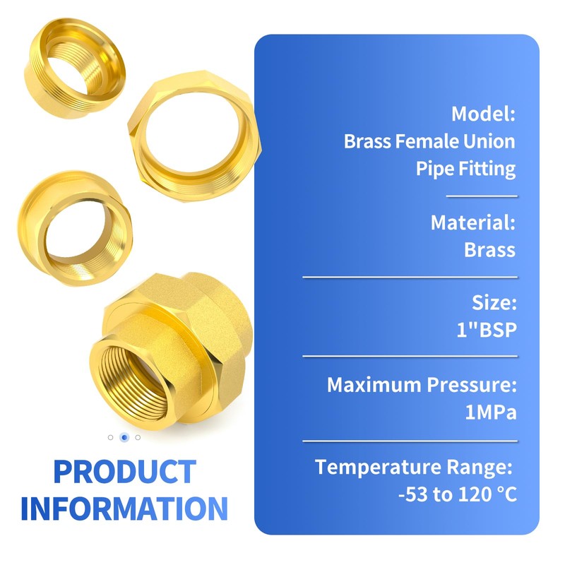 ERGAOBOY 1Pcs Brass Union, 1" BSP Threads Female Pipe Fitting,