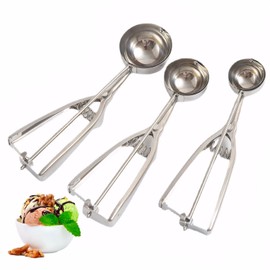 LGXEnzhuo Ice Cream Scoops Kit, Sets of 3, Stainless Steel Cookie Scoops, 1.6/2/2.4 inches Diameter, for Kitchen Cooking, Baking, Muffins
