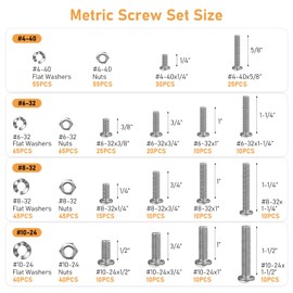 Vigtayue 615PCS #4-40#6-32# 8-32#10-24 Metric Screw Assortment, Metric Bolts and Nuts Kit with Phillips Pan Head Assortment Stainless Steel Bolts Nuts Flat Washers Nuts Bolts with Case