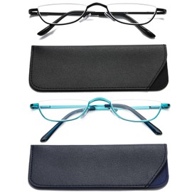 Viseng 2 Pack Vintage Alloy Half Moon Reading Glasses Women Men Slim Half Frame Lens Readers Glasses +1.5