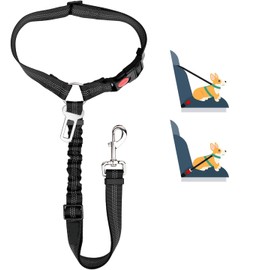 Dog Seat Belts For Cars Harness for Dog, Dog Car Harness Adjustable Headrest Dog Car Seat Belt Restraint with Seat belt Clip, Anti Shock Cushioned Leash, Elastic Pet Seat Belt with Buffer (black)
