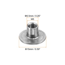 uxcell M5 T-Nuts, 50pcs Carbon Steel Tee Nut Round Base Weld Nuts 8mm Height Through Hole Flange Insert Female Thread Plate Nuts, Dark Gray