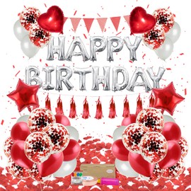 Balloons Birthday Decoration Balloons Happy Birthday Party Luxury Large Capacity Birthday Decoration Balloons for Women Mom Kids Girl Birthday Decoration Set (Red) PartyUnion
