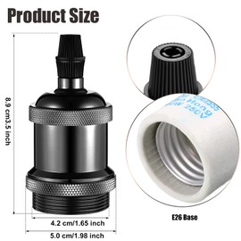 16 Packs E26 Vintage Ceramic Lamp Socket, Edison Industrial Pendant Metal Light Socket Replacement Screw in Lamp Socket Light Bulb Holder for DIY Lighting, 600 Degrees Celsius Heat Resistant, Black