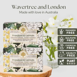 Wavertree & London Frangipani Gardenia Scented Natural Soap (2 Bars), 7oz Moisturizing French Triple Milled Soap Bars enriched with shea butter - Pure Plant Based Bath & Body Bars for All Skin Types