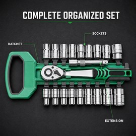 72-Tooth Ratchet Socket Set for Auto & Home Repair – CR-V Metric & SAE Sockets with Quick-Release Handle
