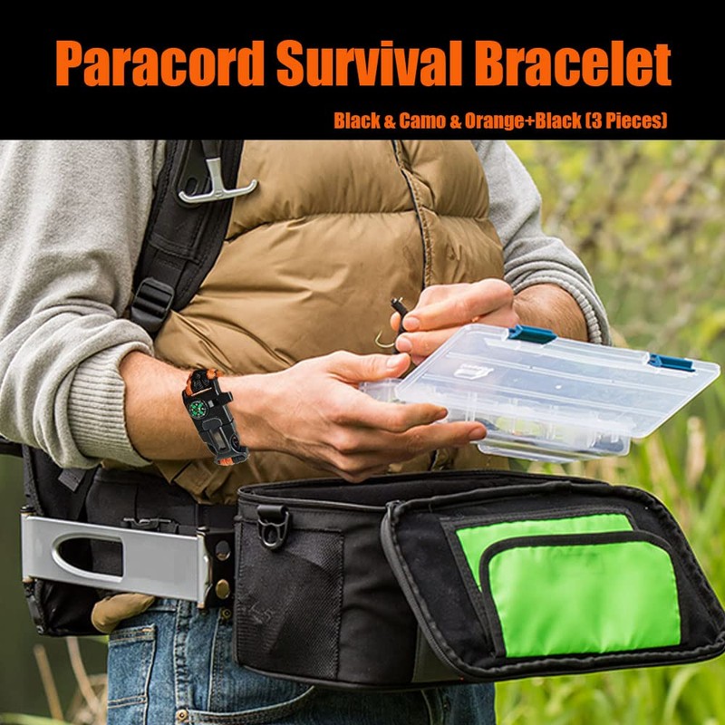 DIHAIMI Paracord Survival Bracelet (3 Pieces), Practical Five Functions, Fire
