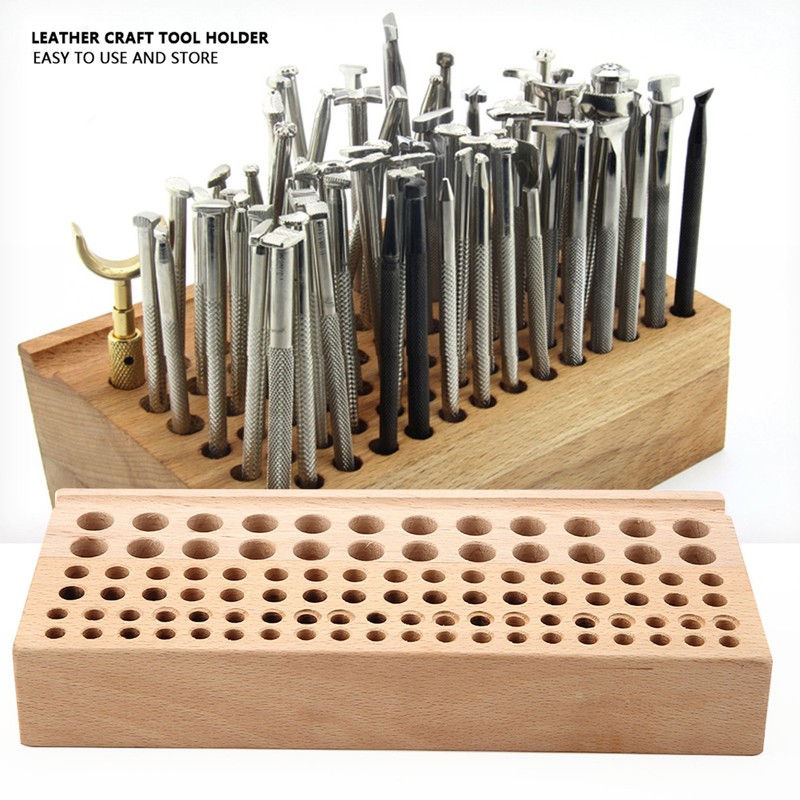 98 Holes Leather Craft Tool Wood Rack Wooden Punch Tool