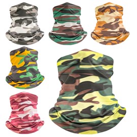 HCMY 6 Pack Ski Neck Gaiters Tube UV Face Mask Bandana Balaclava Shiesty Magic Scarf Headwear Headbands Wraps for Men Women Camouflage Pink