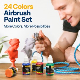 VIVOHOME 24 Color Airbrush Paint Set, Acrylic Air Brush Paints Ready to Spray (No Thinner Needed), Water Based Painting Colors for Artist and Beginners, Includes 6 Neon Color, 20 ml/0.68 Fl Oz